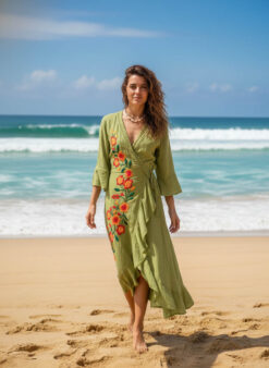 Alternative view of JADE KIMONO Vert Citron/Orange