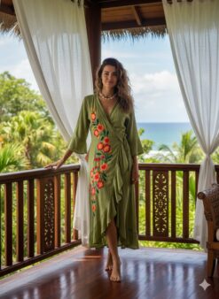 JADE KIMONO Vert Citron/Orange